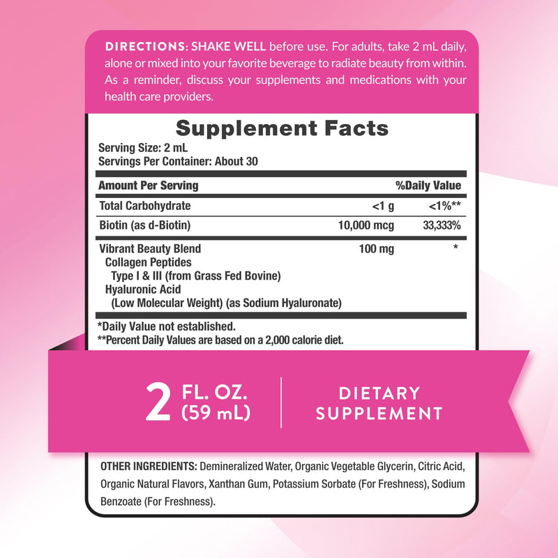 Nature's Truth Liquid Biotin and Collagen | 10,000mcg| 2 fl oz | with Hyaluronic Acid | Orange Creamsicle Flavor | Non-GMO & Gluten Free Supplement