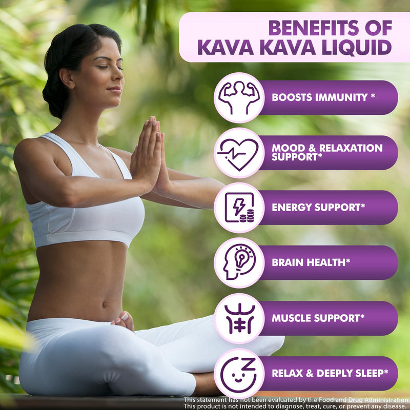 2 Pack Kava Kava Root Extract Supplement, High Concentration Kava with Ashwagandha, Lemon Balm, Valerian Root, Magnesium for Relaxation, Cognitive Support and Immune System, 1 Fl Oz 6.3 Ounce (Pack of 1) - BeesActive Australia