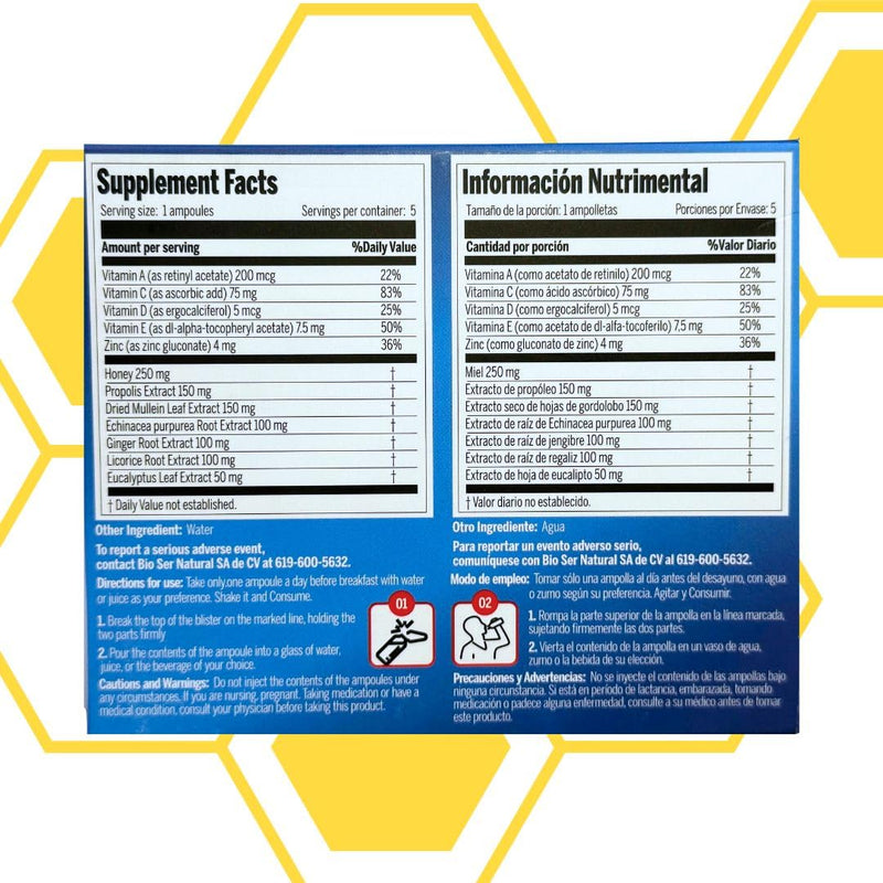 Aderogyl Oral Liquid Vitamins with A, C, D, E, Zinc, Bee Honey, Propolis, and Botanical Extracts with Orange Flavor - Immune Support Supplement - Includes 5 Ampoules