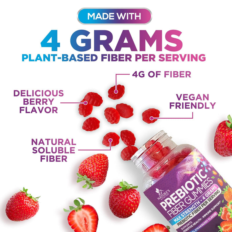 Fiber Gummies For Adults - Prebiotic Plant Based Fiber 4g Per Serving Gummy Supplement - Daily Digestive Health and Regularity Support - Gut Support Gummy Plant Based Digestion Support - 60 Gummies 60 Count (Pack of 1)