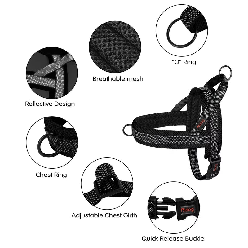 Didog No Pull Dog Harness with Breathable Mesh Padded, Full Reflective & Quick Fit Adjustable Vest Harness, Easy for Training Walking for Small & Medium and Large Dogs (Black, M) M:chest 21-26" Black - BeesActive Australia