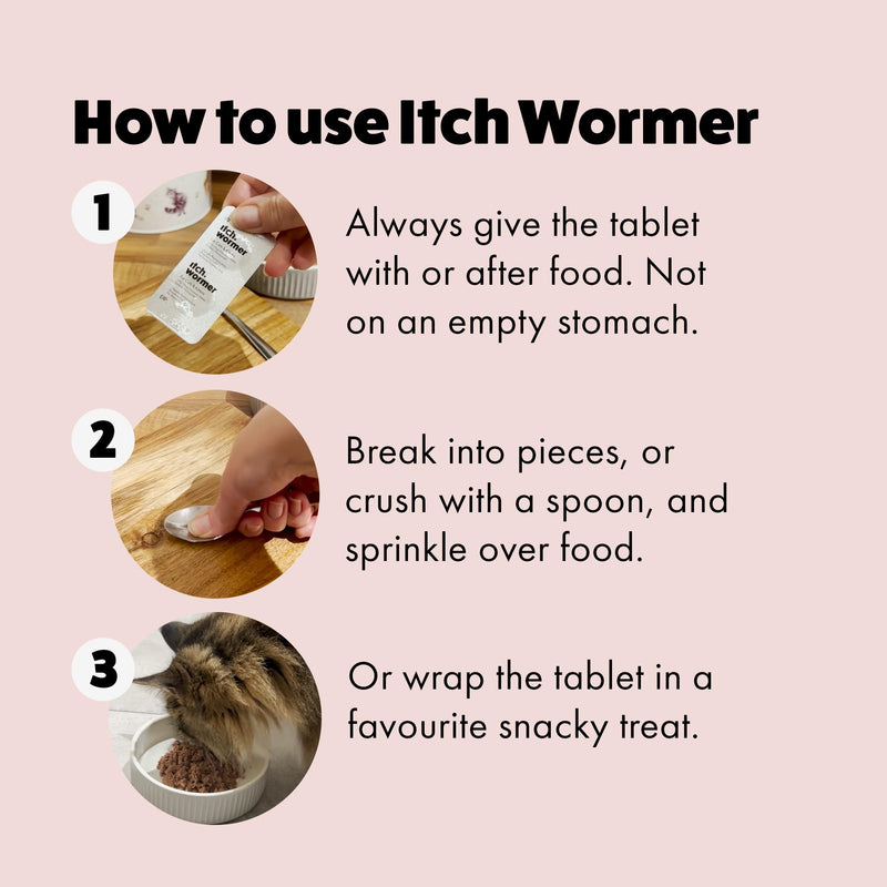 Itch Cat Wormer Tablets for Cats 1kg+ - 2 Tablet - Treats Roundworms & Tapeworms - Kills Worm Larvae 2 Wormer Tablets