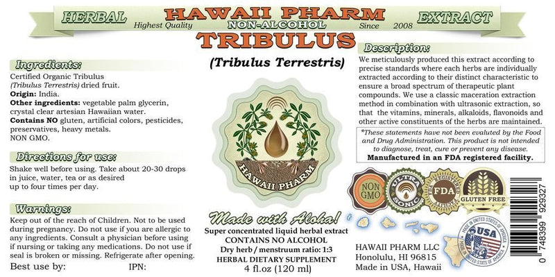 Hawaii Pharm Tribulus Alcohol-Free Liquid Extract, Tribulus (Tribulus Terrestris) Dried Fruit Glycerite Natural Herbal Supplement, USA 2 fl.oz 2 Fl Oz (Pack of 1) - BeesActive Australia