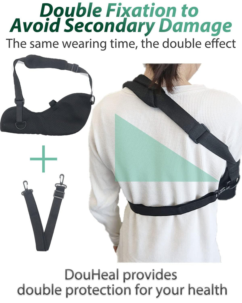 ArmoLine Deluxe Arm Sling Breathable Fabric for Black Broken Arm Bandage for broken wrist shoulder immobilizer (M) M - BeesActive Australia