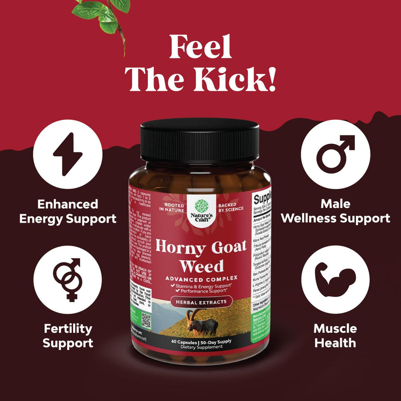 Horny Goat Weed Extract Complex - Invigorating Blend with Tribulus Saw Palmetto L Arginine and Tongkat Ali Extract and Maca Root for Men and Women for Enhanced Energy and Stamina - 30 Servings 60 Count (Pack of 1) - BeesActive Australia