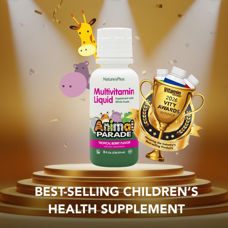 NaturesPlus Animal Parade Children's Liquid Multivitamin - Tropical Berry Flavor - 8 fl oz - Whole Food Supplement - Vegetarian, Gluten Free - 16 Servings 8 Fl Oz (Pack of 1)