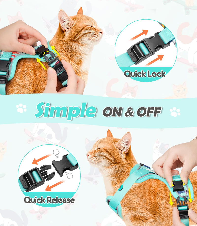 Cat Harness and Leash Set [MAX Safety 4th-Gen] Cute Escape Proof Vest Harness for Girl Cat Walking, Comfortable Adjustable Leash and Reflective Strips for Outdoor Kitten, M Purrfect Green H603 Pro Purrfect Green Medium - BeesActive Australia