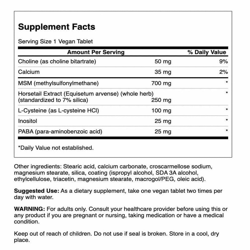Swanson Hair, Skin & Nails Beauty Supplement, 60 Vegan Tablets | Combines MSM Organic Sulfur and Horsetail Silica with B Vitamins, Supports Collagen Formation and Strengthens Hair and Nails