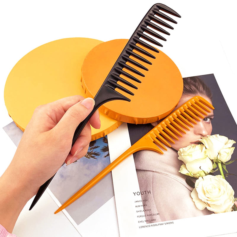 2Packs Wide Tooth Comb Rat Tail Combs for Wet Curly Hair, Premium Detangling Hair Brush Shower Comb, Anti Static Heat Resistant Teasing Combs Styling Comb Set for Women Men, Fit for All Kinds of Hair 2-Pack Tail Combs - BeesActive Australia