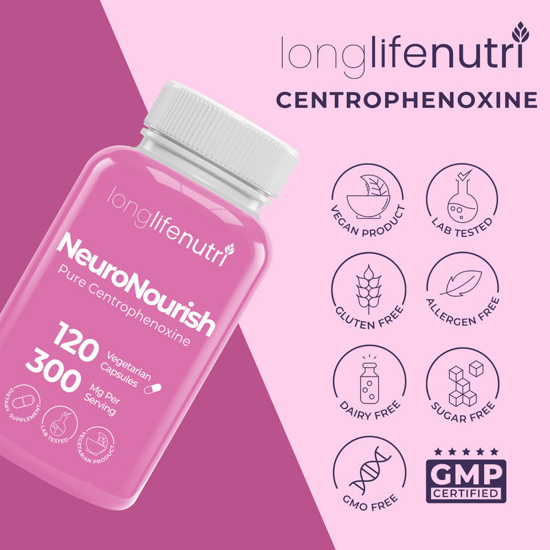 NeuroNourish (Centrophenoxine) 300mg - 120 Vegetarian Capsules, 4-Month Supply, Natural Nootropic for Strengthening Memory, Focus, & Cognitive Function, GMP Certified, Made in USA 120 Count (Pack of 1)