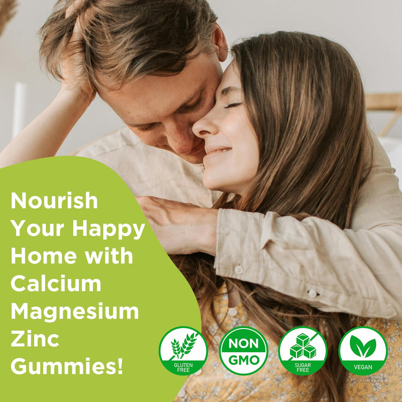Calcium Magnesium Zinc Supplement with Vitamin D3, Sugar Free Calcium Gummies for Women Men, High Potency Magnesium Gummies for Bone & Muscle & Immune Health, Mixed Flavors - 60 Count Mixed Fruit 60 Count (Pack of 1)
