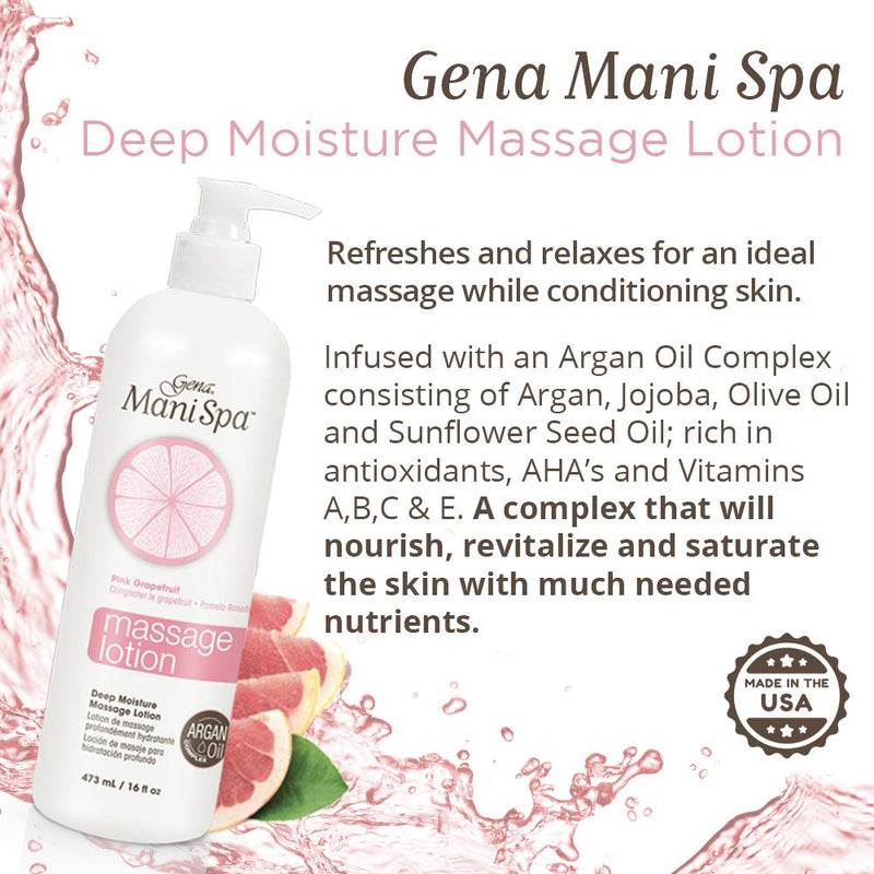 Gena Mani Spa Massage Lotion - Deep Moisturizing Body Lotion for Massages Therapy with Argan Oil, Massage Cream for Hands, Feet & Body, 16 fl oz Deep Moisture Massage Lotion - BeesActive Australia