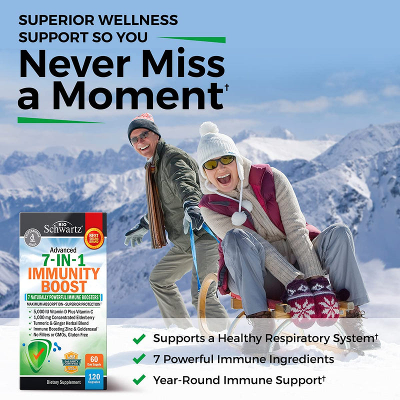 Immune Support Supplement with Zinc Elderberry Vitamin D 5000 IU, 120ct | Vitamin C, Turmeric, Ginger, Goldenseal Immunity Vitamins for Adults Women & Men - Gluten-Free, Non-GMO, Third Party Tested