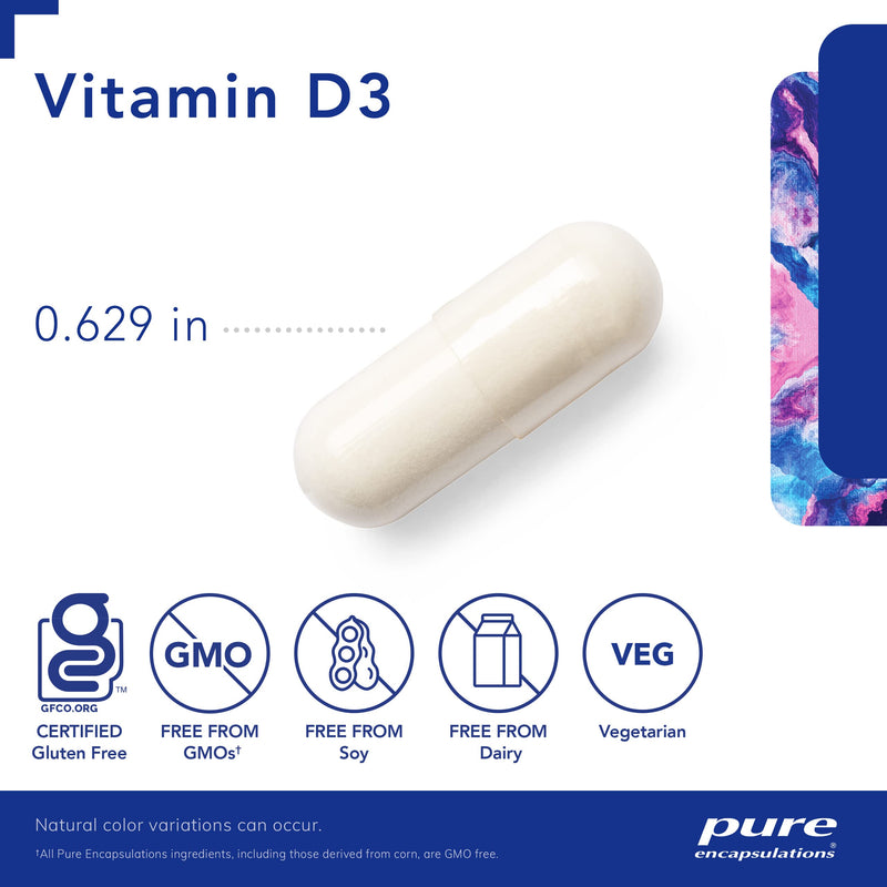 Pure Encapsulations Vitamin D3 125 mcg (5,000 IU) - Supplement to Support Bone, Joint, Breast, Heart, Colon, and Immune Health* - with Vitamin D - 120 Capsules 120 Count (Pack of 1) - BeesActive Australia