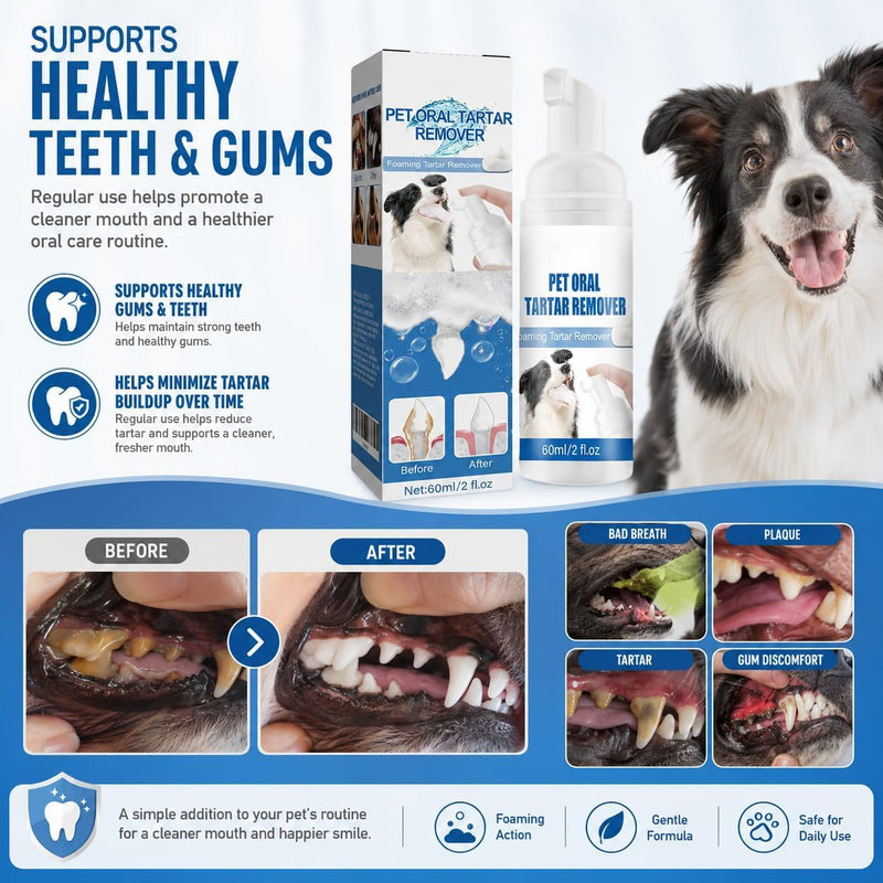 Pet Oral Tartar Remover Spray for Dogs & Cats – Foaming Dental Care Spray for Tartar & Fresh Breath, Reduce Tartar for Cats and Dogs, Easy-to-Use Pet Teeth Cleaning Solution (1 Bottle)