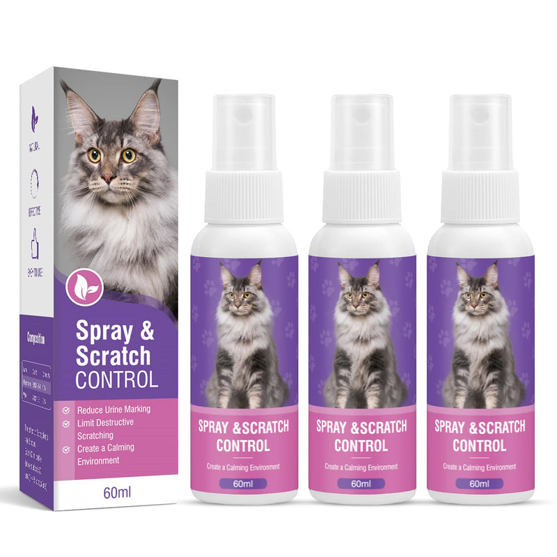 Cat Calming Spray Calming Solution for Cats Cat Pheromone Spray Reduces Stress Anxiety Scratching Calming Spray for Cats Good for Home Travel Cat Pheromones Calming Spray 60 ML 3 Pack