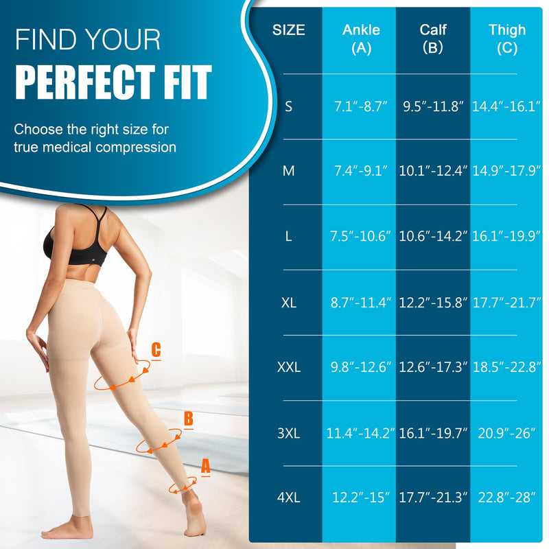 bropite Medical Compression Pantyhose for Women MenÔºå20-30 mmhg Waist High Compression Stockings for Varicose Veins, Edema X-Large Beige - BeesActive Australia