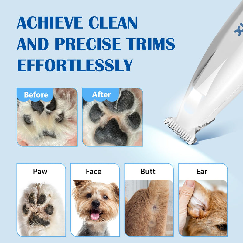 Dog Paw Trimmer with LED Light, 18 mm Widen Blade, Low Noise Dog Clippers for Grooming, Type-C Rechargeable Dog Grooming Clippers for Paws, Eyes, Ears, Face, Rump Light Blue - BeesActive Australia