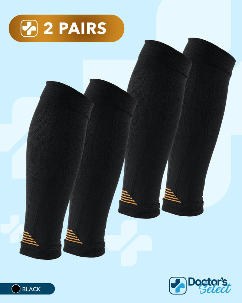 Doctor's Select 2 Pairs Copper Calf Compression Sleeve - Leg Compression Sleeves for Women & Men, Shin Splint Relief Large-X-Large Black - 2 Pairs - BeesActive Australia