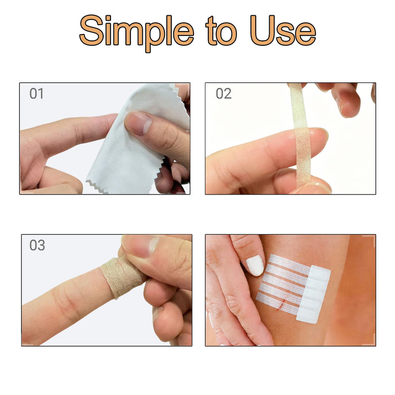 Sterile Strip Wound Closure Strips, 1/4" x 4" Adhesive Skin Closures, Breathable Non-Woven Laceration Closure Kit for Emergency Wound Care, Minor Cuts & Scars Reduction (20pcs(Skin Color)) 20pcs(skin color)