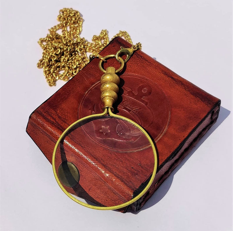 50Mm Brass Magnifying Glass A Beautiful Necklace Chain Library Reading Fine Print Zooming Increase Vision Jewelry