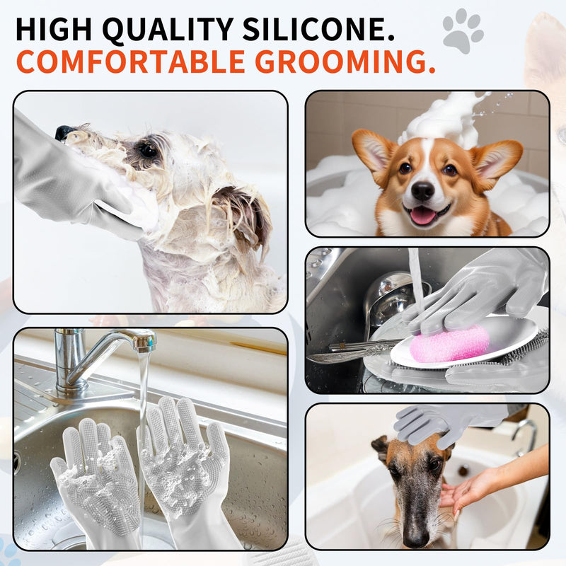 AOZUO Pet Grooming Gloves, Washing Gloves for Dogs and Cats, Grooming Gloves Silicone, Heat Resistant Bathing Gloves for Pets for Massaging, Scrubbing and Hair Removal (Gray) Gray - BeesActive Australia