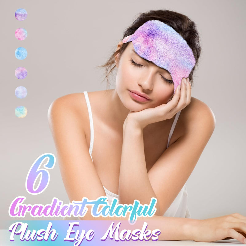 Cuffbow 6 Pcs Plush Sleep Eye Mask Silk Furry Eye Covers for Sleeping Cute Sleep Mask Fluffy Comfortable Sleeping Blindfold for Travel Sleepover Nap Party Supply Girls Women(Rainbow) Rainbow