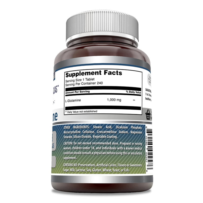 Amazing Formulas L-Glutamine Supplement | 1000 Mg Per Serving | 240 Tablets | Non-GMO | Gluten Free | Made in USA 240 Count (Pack of 1)