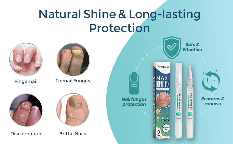 Toenail Treatment & Nail Repair Pen, Nail Strengthener and Care Solution for Damaged, Brittle Nails – Gentle Botanical Formula, Easy Twist Pen – 2 Packs × 2 (4 Pens Total) 0.1 Fl Oz (Pack of 4)