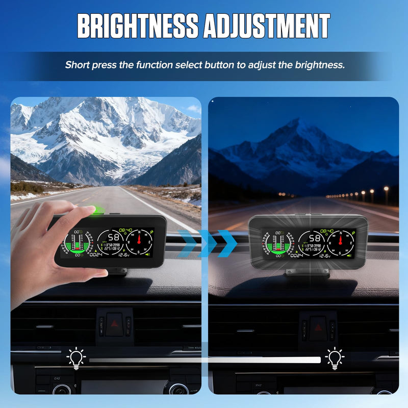 M60 Car Inclinometer for Off-Road SUV Vehicles, MPH KMH GPS Speedometer with Compass, Multifunctional Digital HUD Level Tilt Gauge Angle Slope Meter with Coordinate Display M60