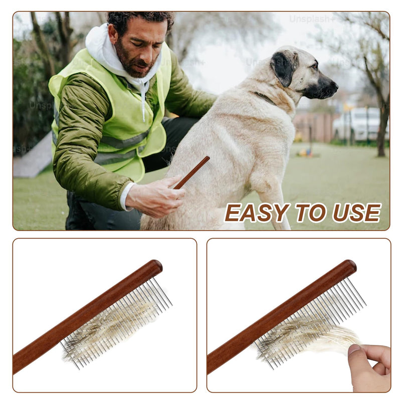 3pcs Grooming Comb for Pets, Solid Wooden Cat Combs with Wide & Narrow Rounded-Tip Teeth Pet Hair Comb Metal Flea Lice Tick Comb for Cats Dogs Rabbits Tangled Hair (3 Sizes） - BeesActive Australia
