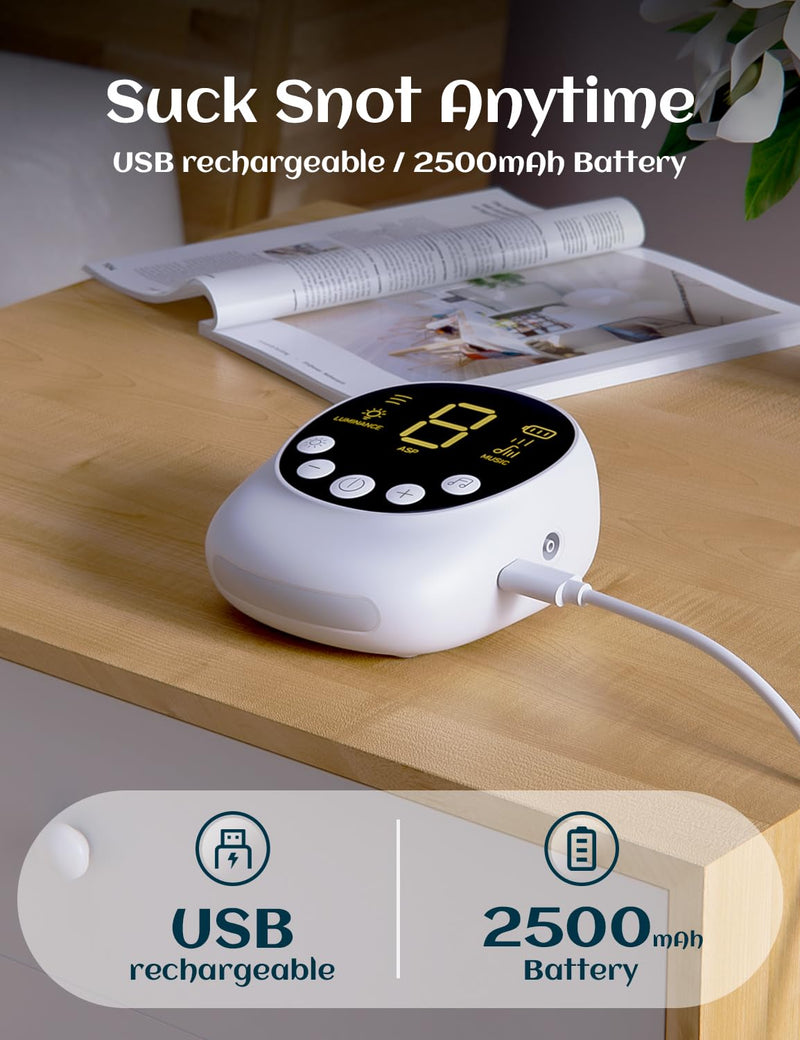 Nasal Aspirator for Baby, Hospital Grade, Electric Nose Sucker with Adjustable 9 Levels Suction, Rechargeable with Night Light and Nursery Rhyme, White