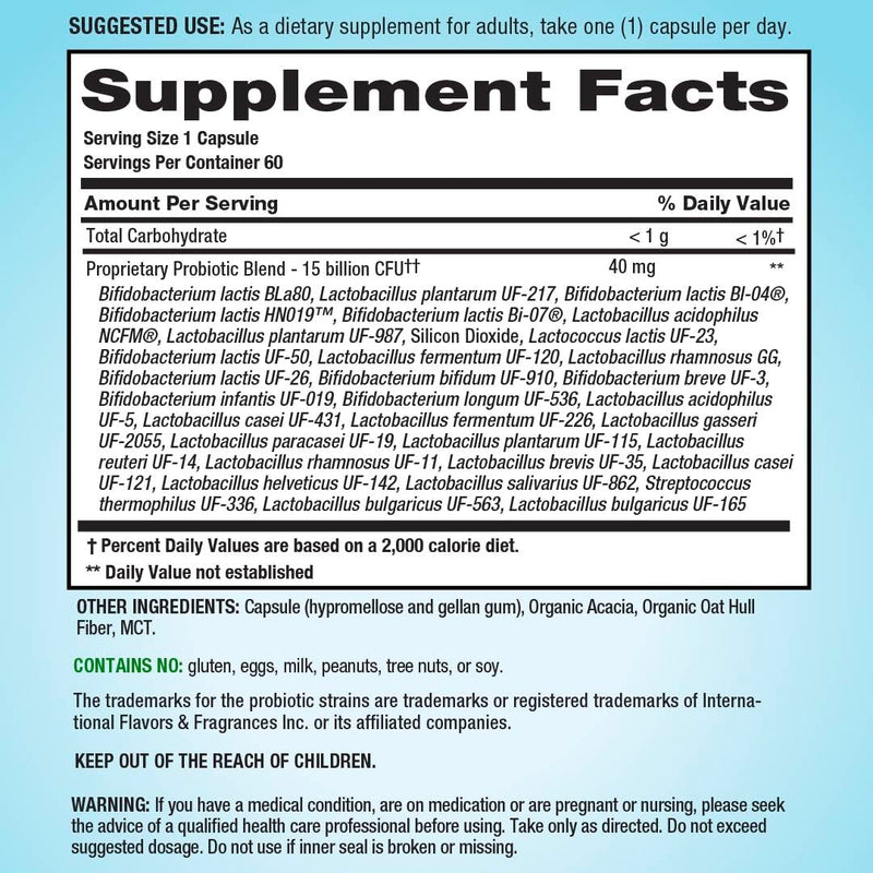 PB8 Probiotic | 15 Billion CFU | 60 Capsules | 10+ Probiotic Strains | for Women and Men | Gluten, Soy, and Milk Free Supplement Natural 60 Count (Pack of 1)