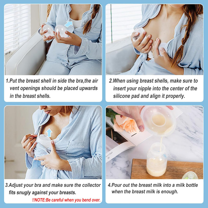 Milk Collector,2 Pack Reusable Breast Shells with Portable Box, Silicone Pad Milk Catcher for Sore Nipples During Milking or Breastfeeding, Collect Breastmilk Leaks for Nursing Moms (White) White - BeesActive Australia