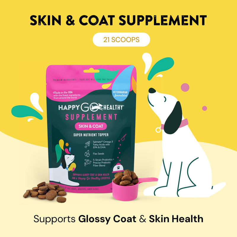 Skin & Coat Supplements for Dogs | Dog Itching Skin Relief & Promotes Shiny Skin Coat for Dogs | Rich in Omega 3 All-Natural Ingredients Tasty Kibble Dog Food Topper | 21 Count Pack Skin & Coat
