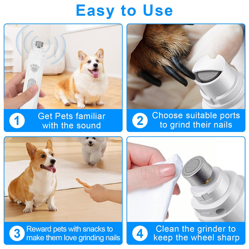 AQXONG Claw Care for Dogs, 2 Speeds - Professional Dog Claw Grinder, 3 Ports, Super Quiet (<45 dB), Suitable for Large, Medium and Small Dogs/Cats - White - BeesActive Australia