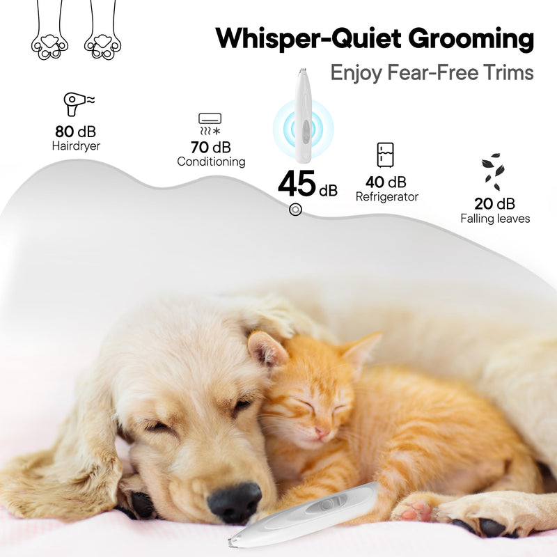 Dog Paw Trimmer with LED Light, Rechargeable Cordless Electric Grooming Clippers, Low Noise Pet Hair Shaver for Small Dogs Cats Trimming Around Paws, Eyes, Ears, Face, Rump - BeesActive Australia