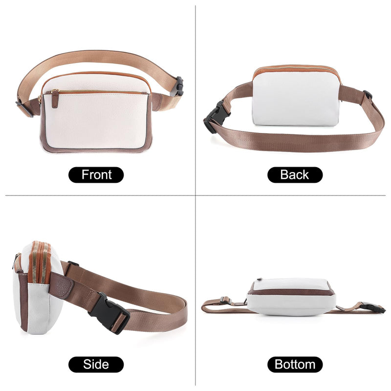 Ovida Leather Belt Bag for Women Fashion Fanny Packs Small Crossbody Waist Bag with Adjustable Strap for Travel Running Outdoor Hiking(Beige&Brown) Beige&Brown