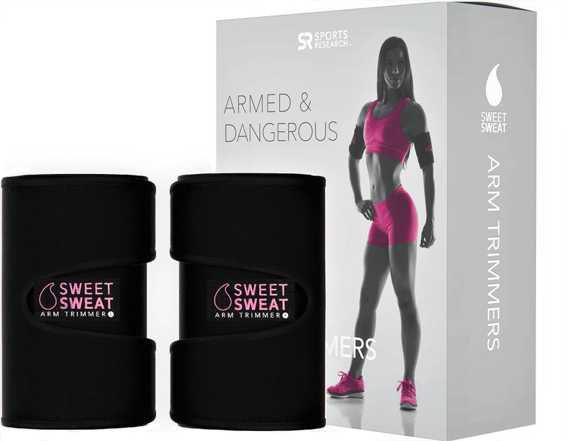 Sports Research Sweet Sweat Arm Trimmers - Premium Sweat-Enhancing Arm Wraps for Women & Men - 3 Adjustable Sizes Pink Medium
