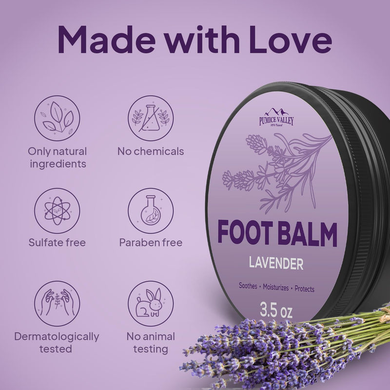 Pumice Valley Foot Balm Cream for Dry Cracked Heels and Feet - Natural Foot Moisturizer Balm for Calluses and Dry Feet Treatment - Lavender Foot Lotion 3.5 Oz - BeesActive Australia