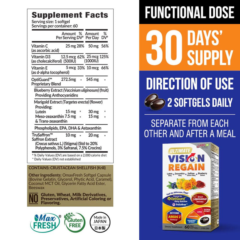 LABO Nutrition Ultimate VisionREGAIN Lutein Zeaxanthin Saffron - 60 softgel | Liposomal eye supplement with lutein, zeaxanthin & saffron extract, supports visual comfort, up to 60 days' supply 1