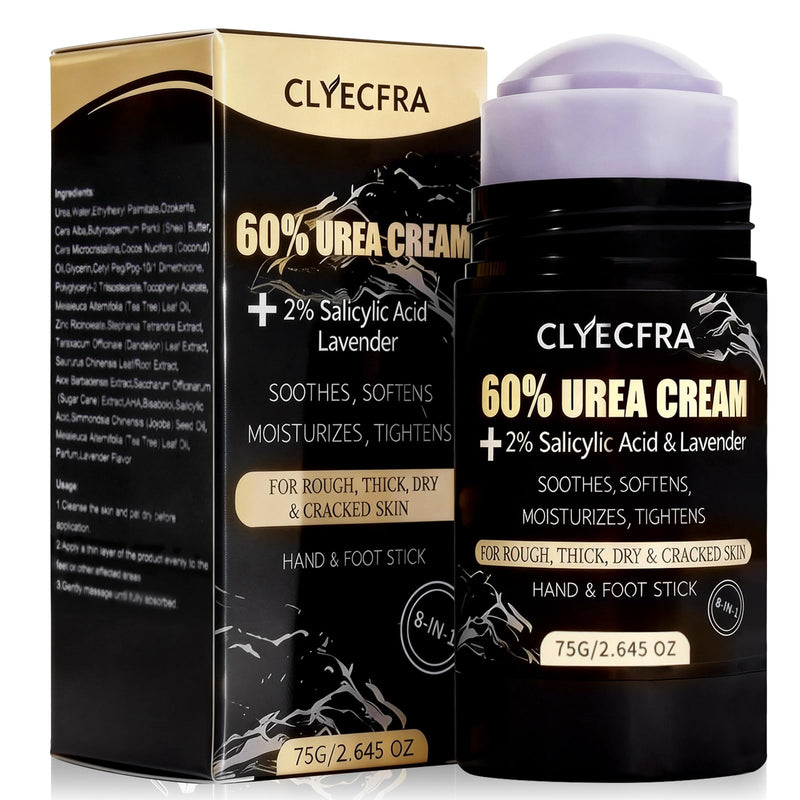 8-in-1 60% Urea Balm with 2% Salicylic Acid & Lavender, Hand & Foot Stick, Urea Cream 60 Percent for Feet Maximum Strength for Rough, Dry, Thick & Cracked Skin, Callus Remover, Deep Hydration