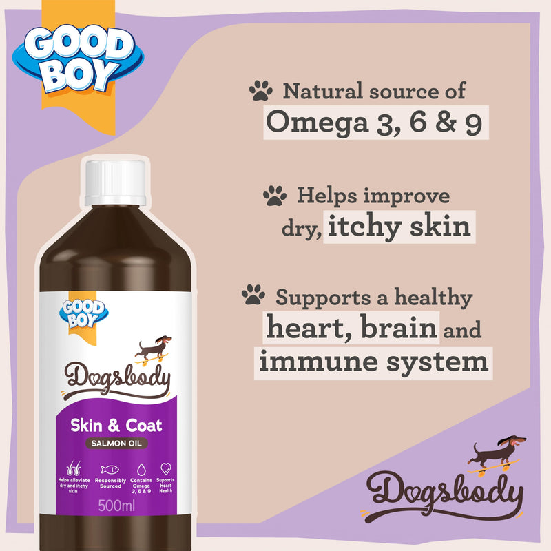 Good Boy Dogsbody Norwegian Salmon Oil For Dogs 500ml - Natural Omega 3, 6 and 9, Fish Oil Supplement for Healthy Skin and Coat