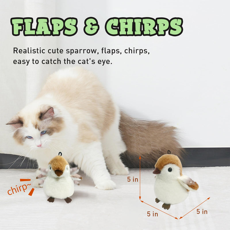 Cat Toys, Flapping Wings Cute Sparrow, Vibrating Cat Kicking Toy, Fluffy Plush Animal Toy for Small Dogs, Kitten Catnip Toy, Interactive Cat Toys for Kitty Exercise, 3 Modes, Rechargable - BeesActive Australia