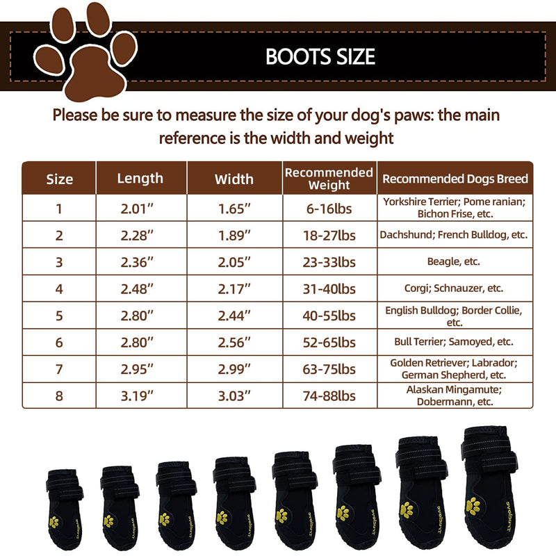 Expawlorer Anti-Slip Dog Shoes Waterproof & Stain Resistant Dog Booties with Reflective Straps for Outdoor Hiking, Black, Size 8: 3.19"x3.03" (L*W) (Pack of 4) Size 8: 3.19"x3.03" (L*W) (Pack of 4) - BeesActive Australia