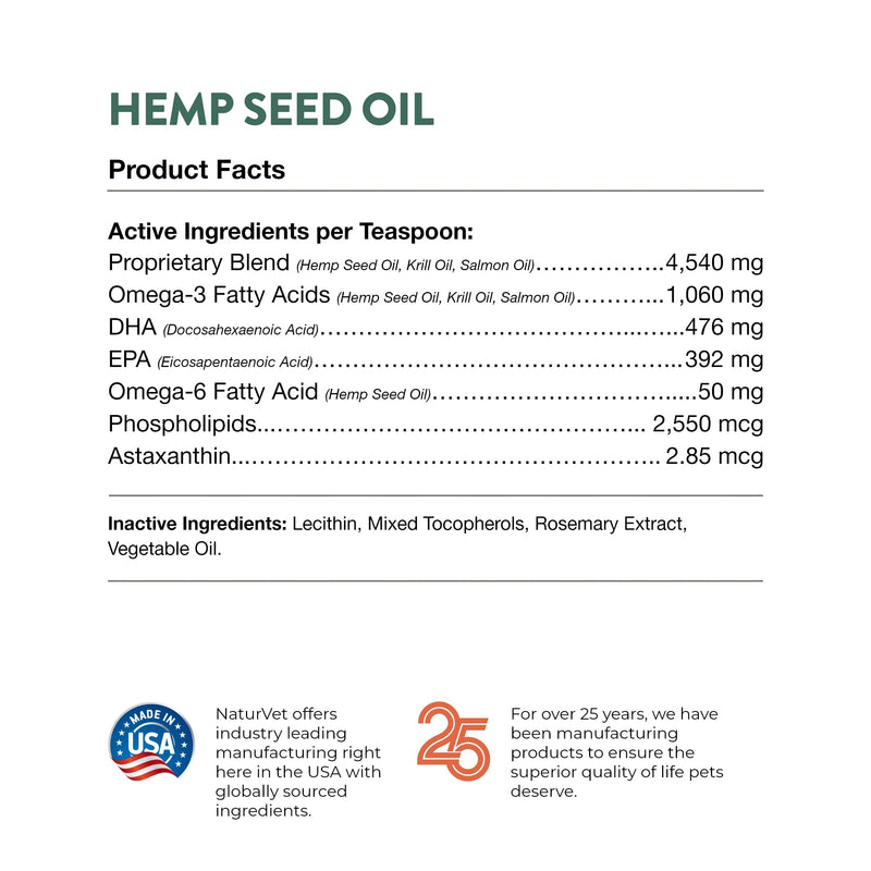 NaturVet Hemp Seed Oil Krill and Salmon, 32 oz. Liquid, Made in The USA 32 fl oz - PawsPlanet Australia