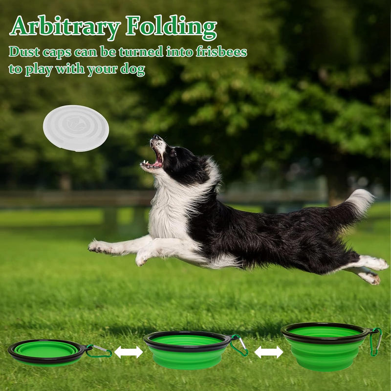 2 Pack Collapsible Pet Travel Bowls for Dogs and Cats, Silicone Portable Dog Feeding Bowl for Food and Water, Puppy Slow Feeder Dish for Walking Camping with 2 Carabiners and Lids, 650ml - BeesActive Australia