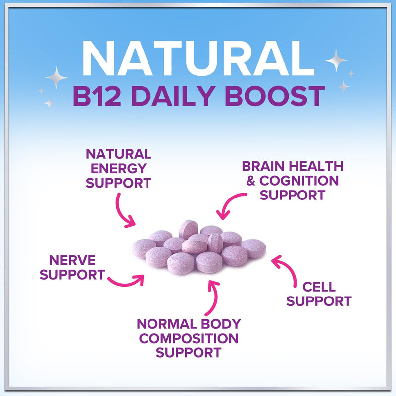 Vitamin B12 1000 mcg per Serving Chewables - B12 Complex with Heart & Nerve Energy Health Support - Vitamin B-12 Complex with Immune Health Support - Fast Dissolve, Bottled in USA - 120 Chewables 120 Count (Pack of 1)