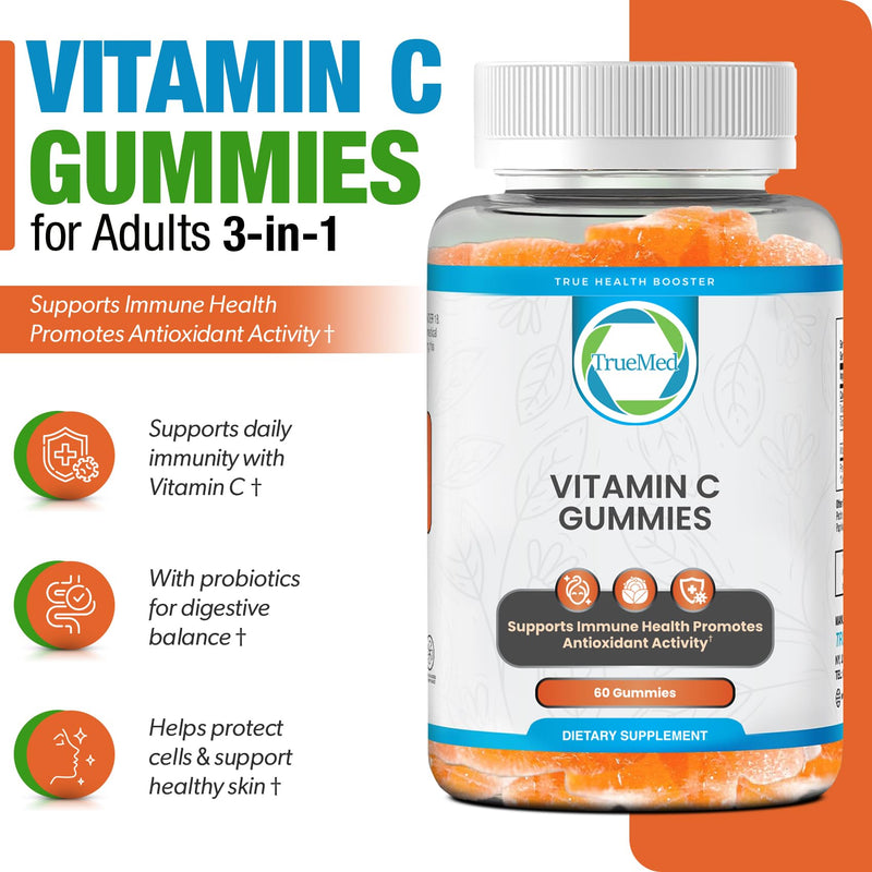 Chewable Vitamin C Gummies for Adults, Supports Immune Health - 60 Count | Vitamin C Chewable 250mg, Probiotics for Daily Immune Support, Antioxidant Activity Support, Non-GMO, GMP Certified, USA Made