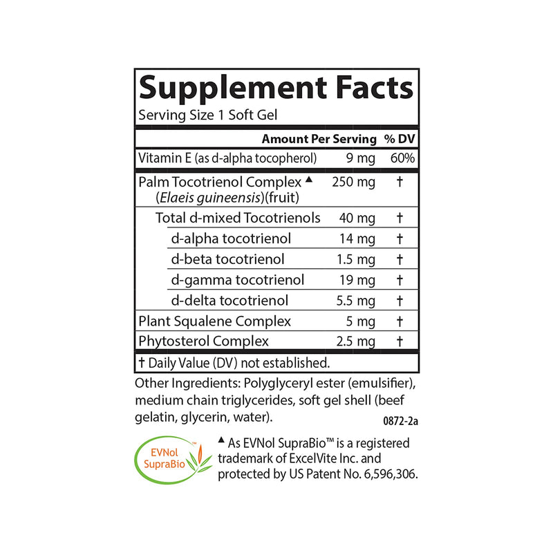 Carlson Tocomin SupraBio, Non-GMO Tocotrienols, Alpha, 120 Softgels | Full Spectrum Tocotrienol Complex; Beta; Gamma; Delta